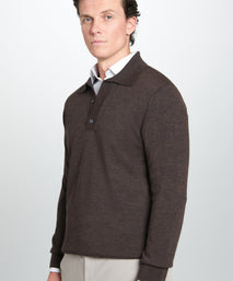 Chocolate Merino Wool Long Sleeve Polo Shirt