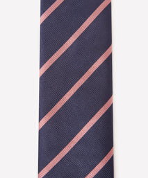 Navy & Pink Single Stripe Silk Woven Tie
