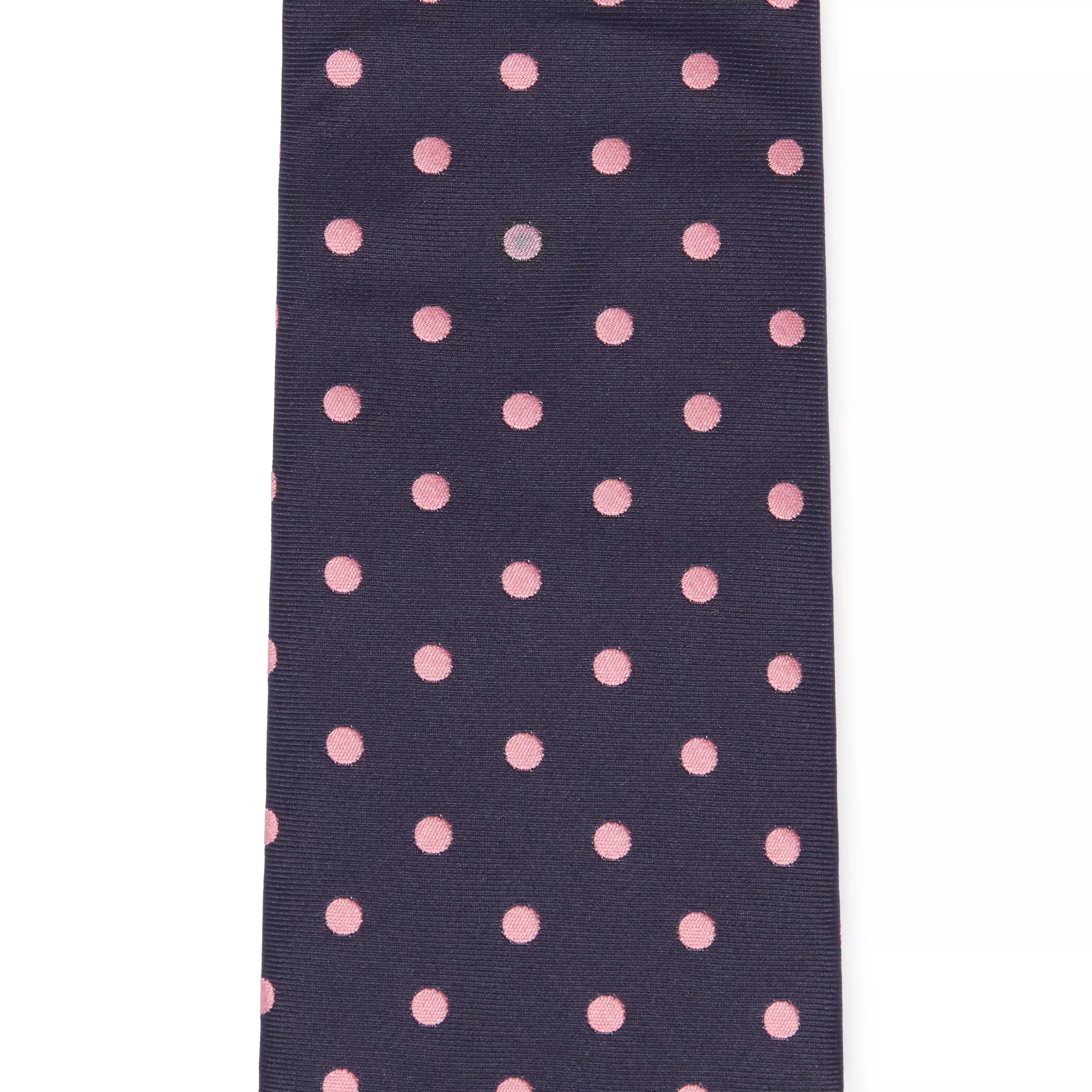 Navy & Pink Polka Dot Silk Woven Tie