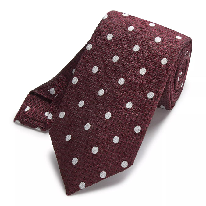 Burgundy Red & Neutral Textured Silk Polka Dot Tie