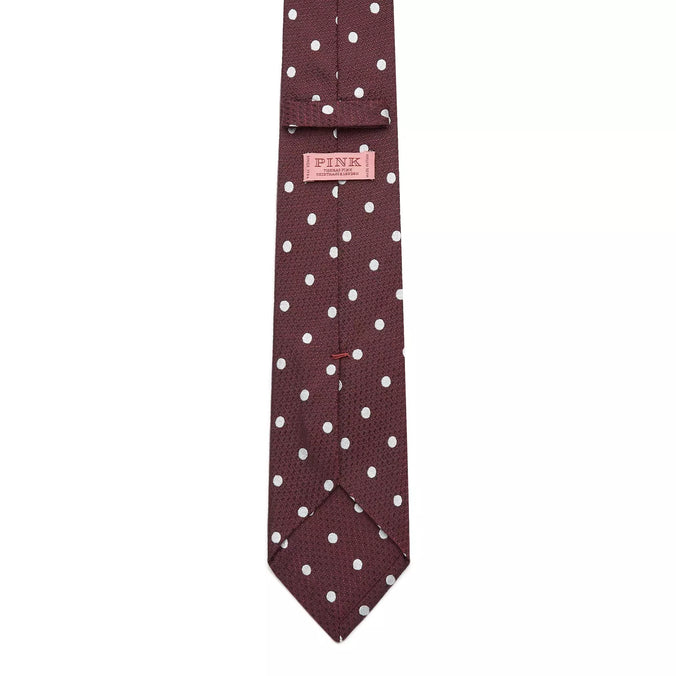 Burgundy Red & Neutral Textured Silk Polka Dot Tie