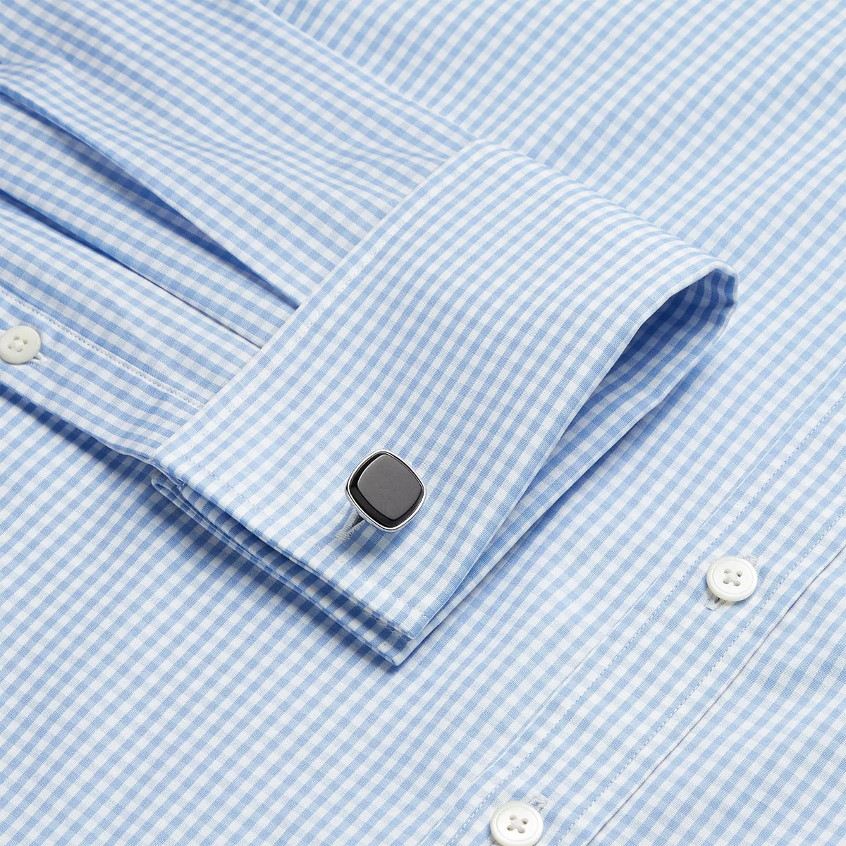 Pale Blue & White Slim Fit Double Cuff Core Poplin Gingham Formal Shirt