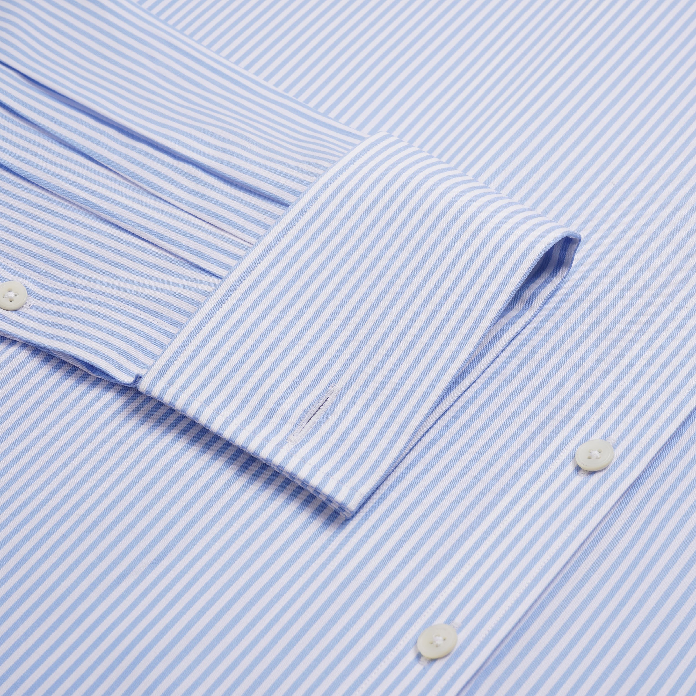 Pale Blue & White Classic Fit Double Cuff Essential Bengal Stripe Formal Shirt