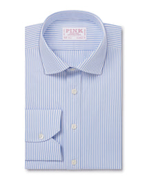 Pale Blue & White Classic Fit Essential Bengal Stripe Formal Shirt