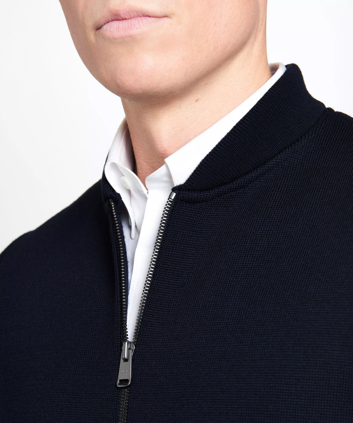 Navy Blue Knitted Merino Wool Zipper Gilet