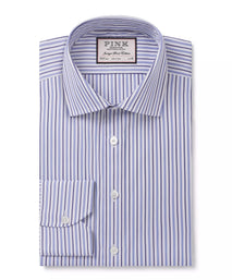 White & Blue Slim Fit Regent Track Stripe Formal Shirt