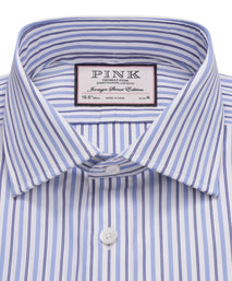 White & Blue Slim Fit Regent Track Stripe Formal Shirt