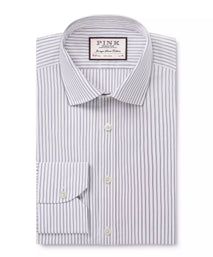 Pale Grey & White Slim Fit Tram Stripe Formal Shirt