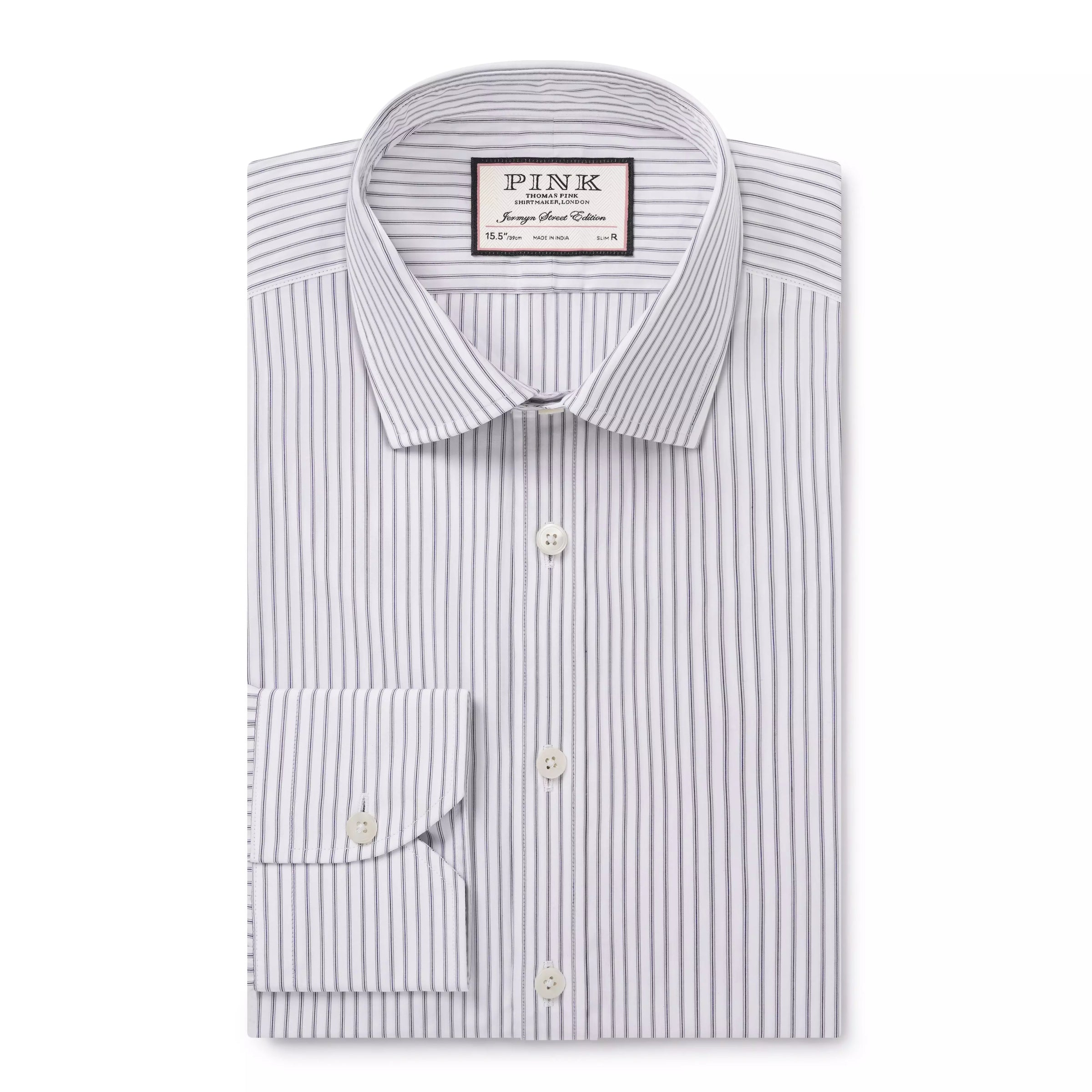 Pale Grey & White Slim Fit Tram Stripe Formal Shirt