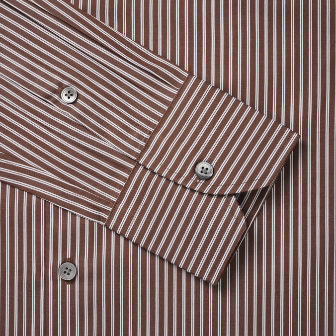 Brown & White Slim Fit Twin Stripe Formal Shirt