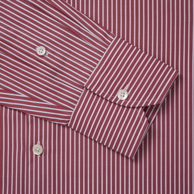 Red & White Tailored Fit End on End Stripe Formal Shirt