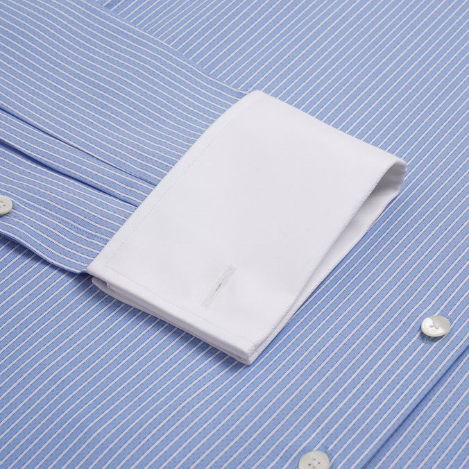 Pale Blue & White Tailored Fit Double Cuff Dandy Stripe Formal Shirt