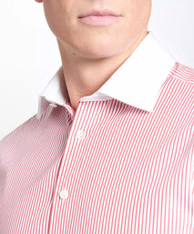 Red & White Tailored Fit Double Cuff Poplin Stripe Formal Shirt