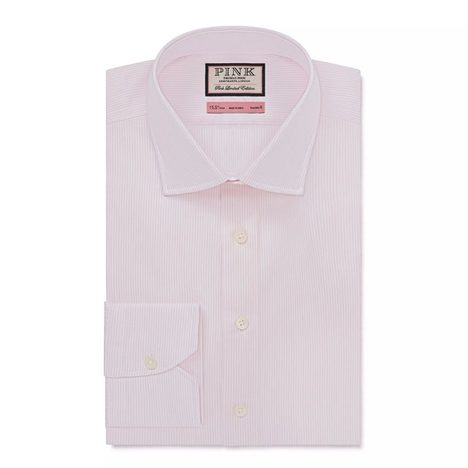 Pale Pink & White Tailored Fit Formal Precise Hairline Stripe Shirt