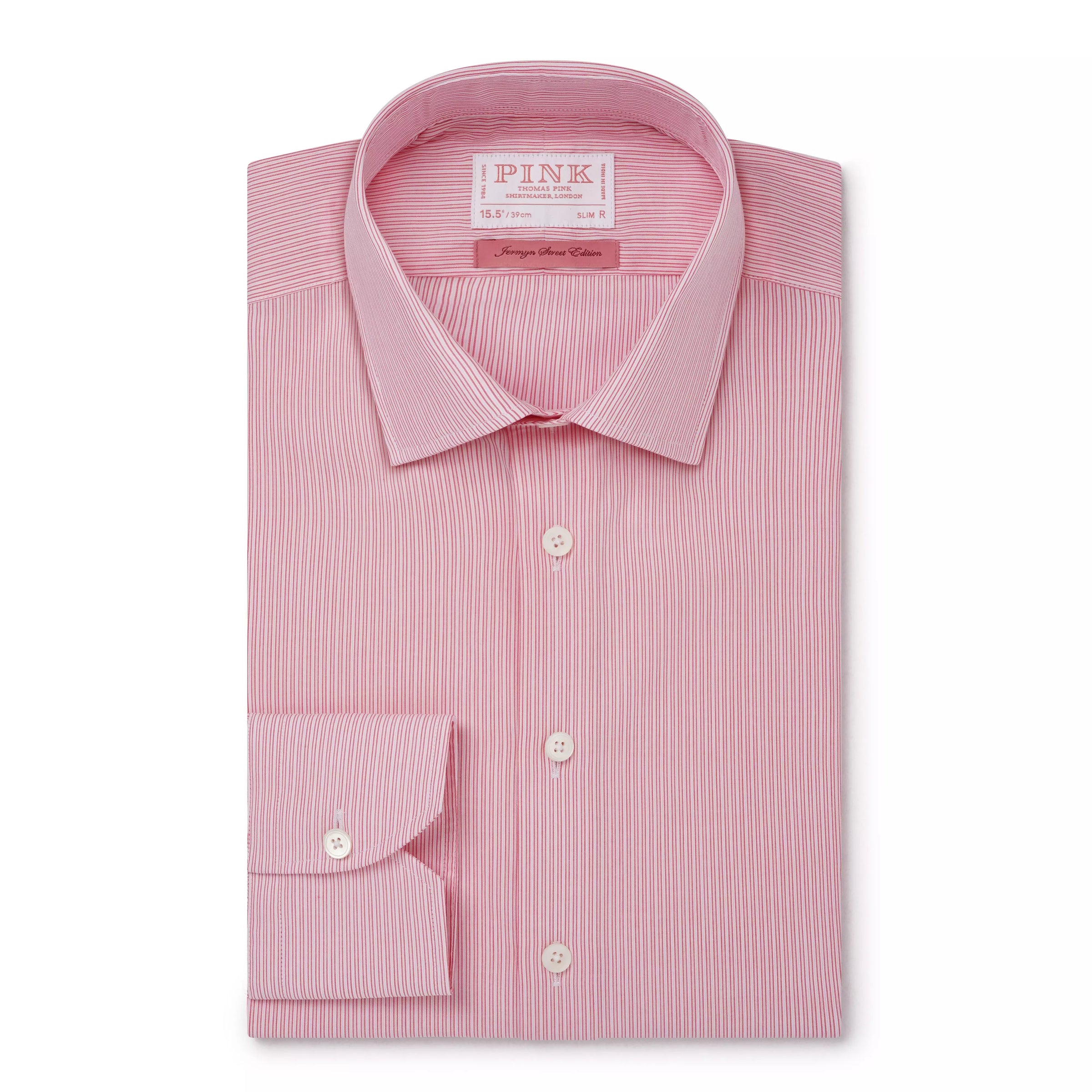 Pink & White Slim Fit Poplin Needle Stripe Formal Shirt