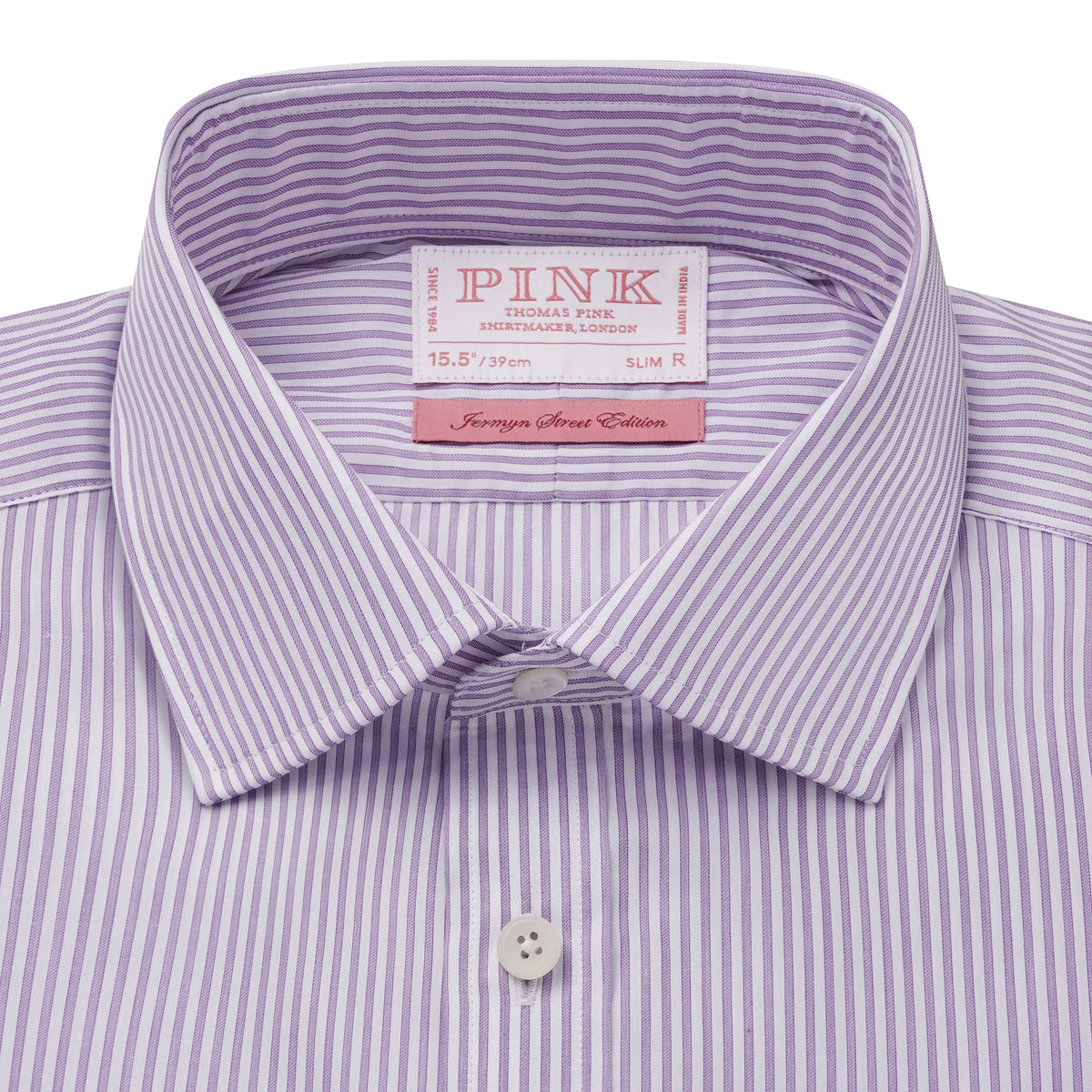Purple & White Slim Fit Piumino Twill Stripe Formal Shirt
