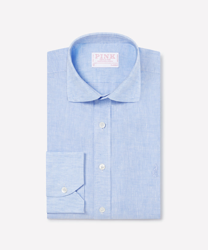 Pale Blue Classic Fit Essential Linen Smart Casual Shirt